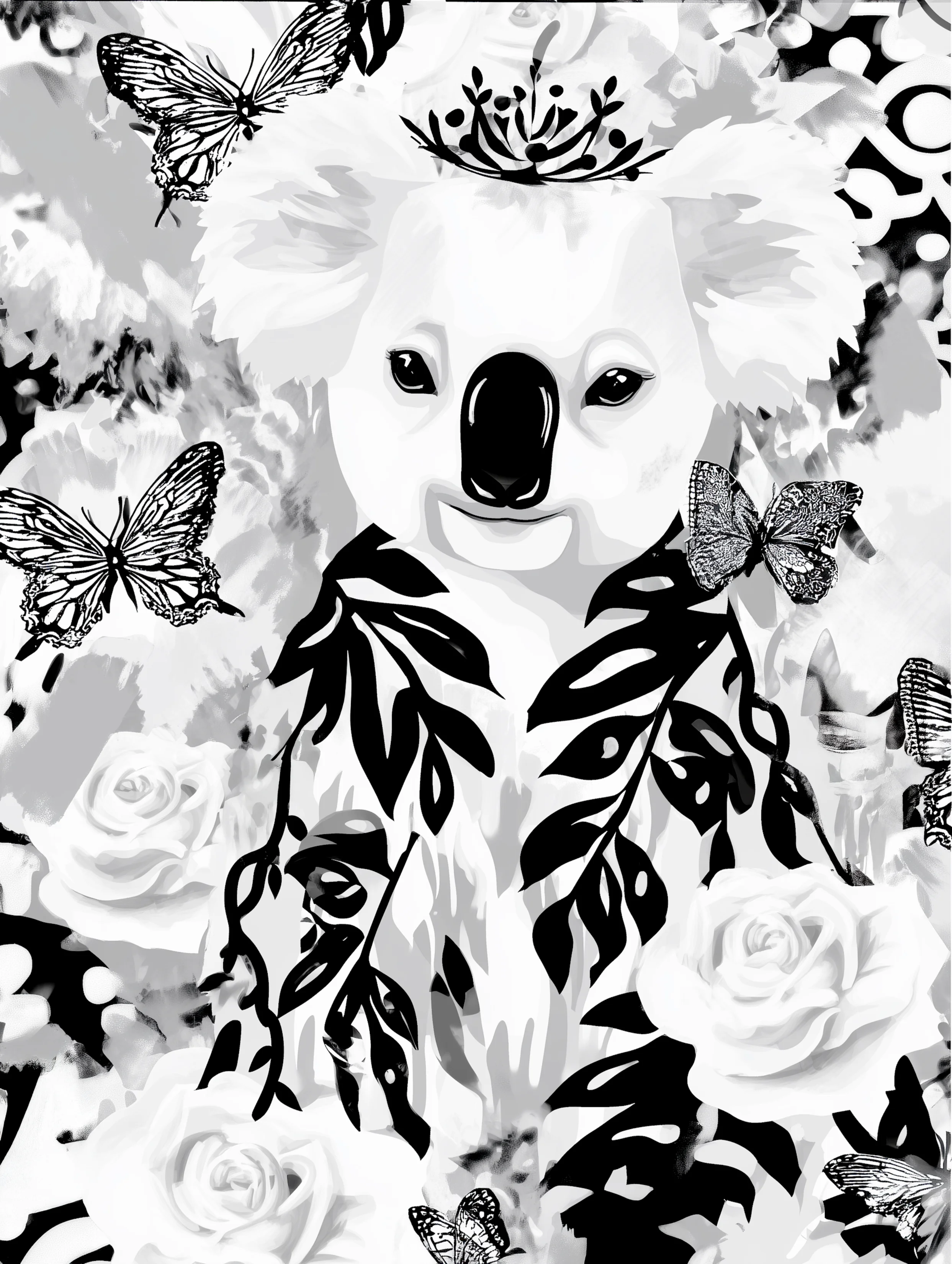 Free printable koala coloring page for adults featuring small crown koala